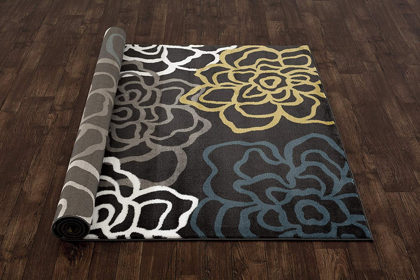 Floral Gray/Grey Yellow Blue Area Rug