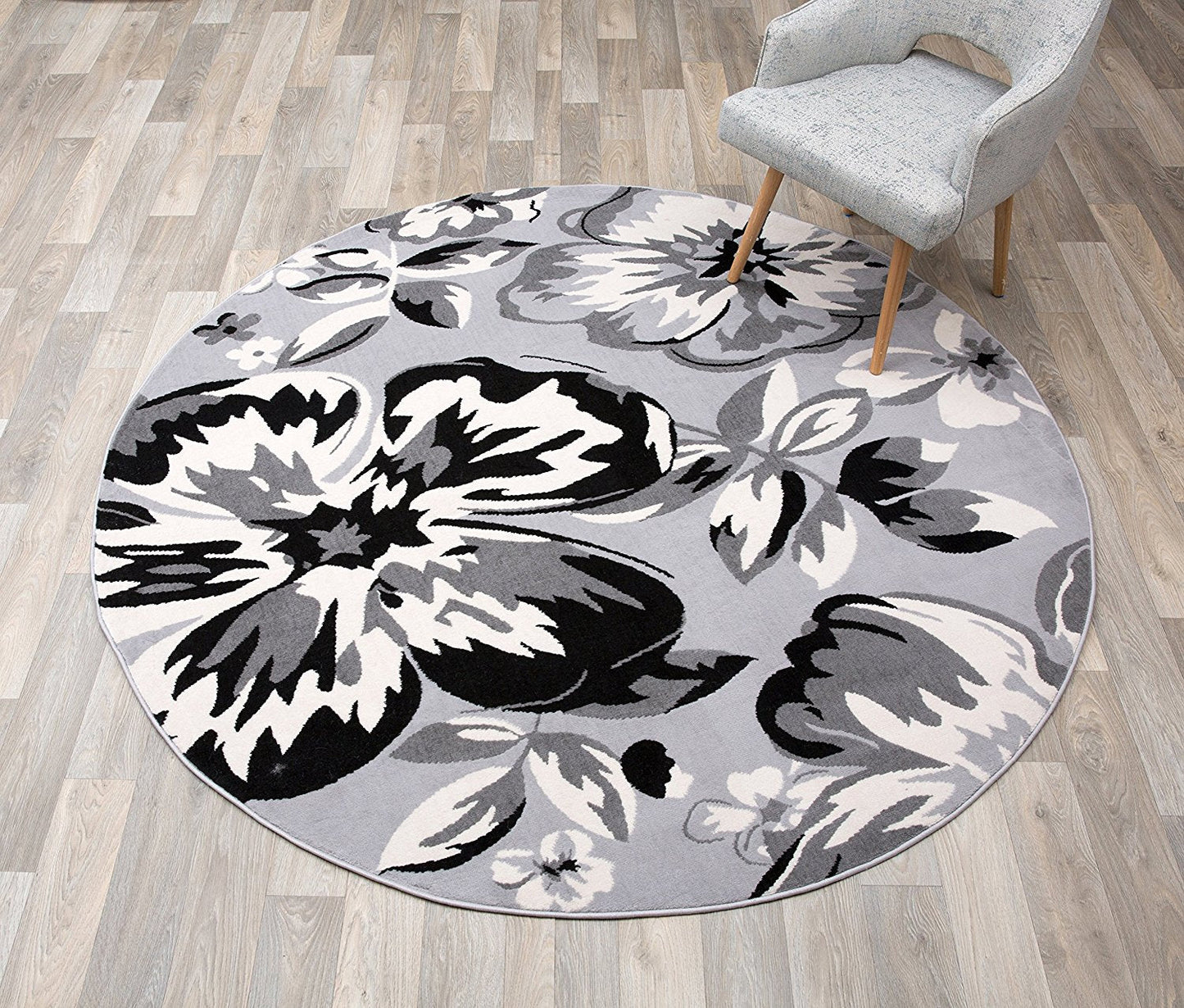 Gray/Grey Black White Floral Area Rugs