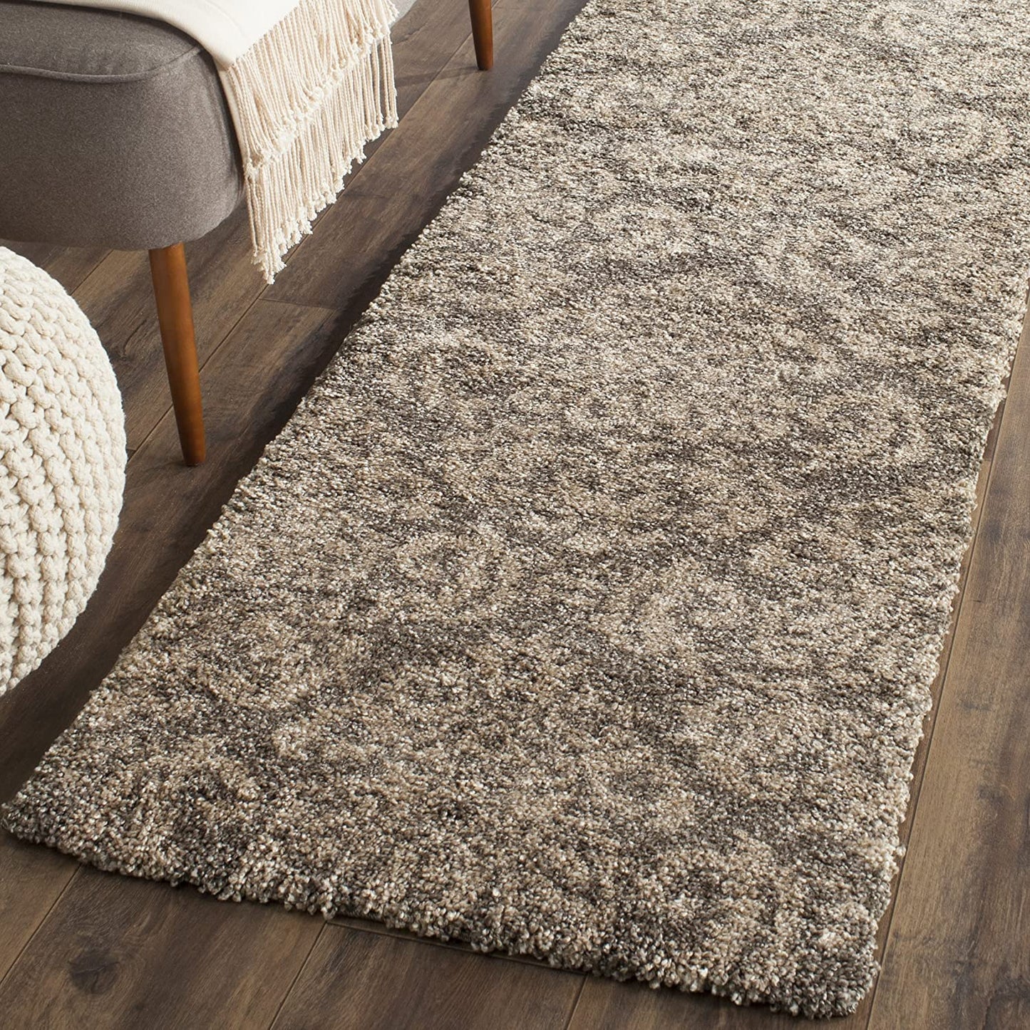 Damask Plush 1.2-inch Thick Shag Area Rug, Smoke / Beige