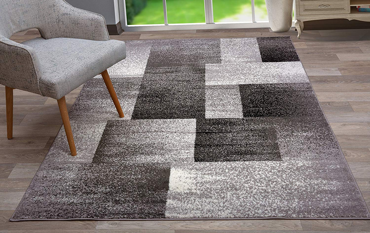 Geometric Gray Box Pattern Area Rugs