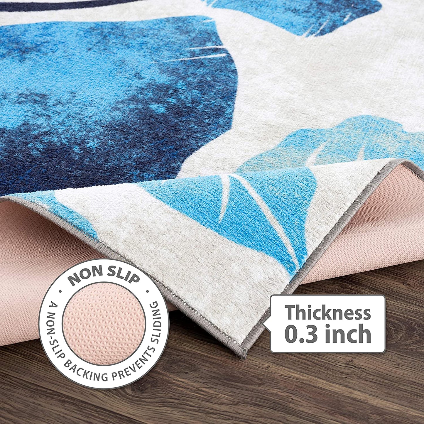 Modern Floral Blue Grey Non Slip Large Flower Area Rug