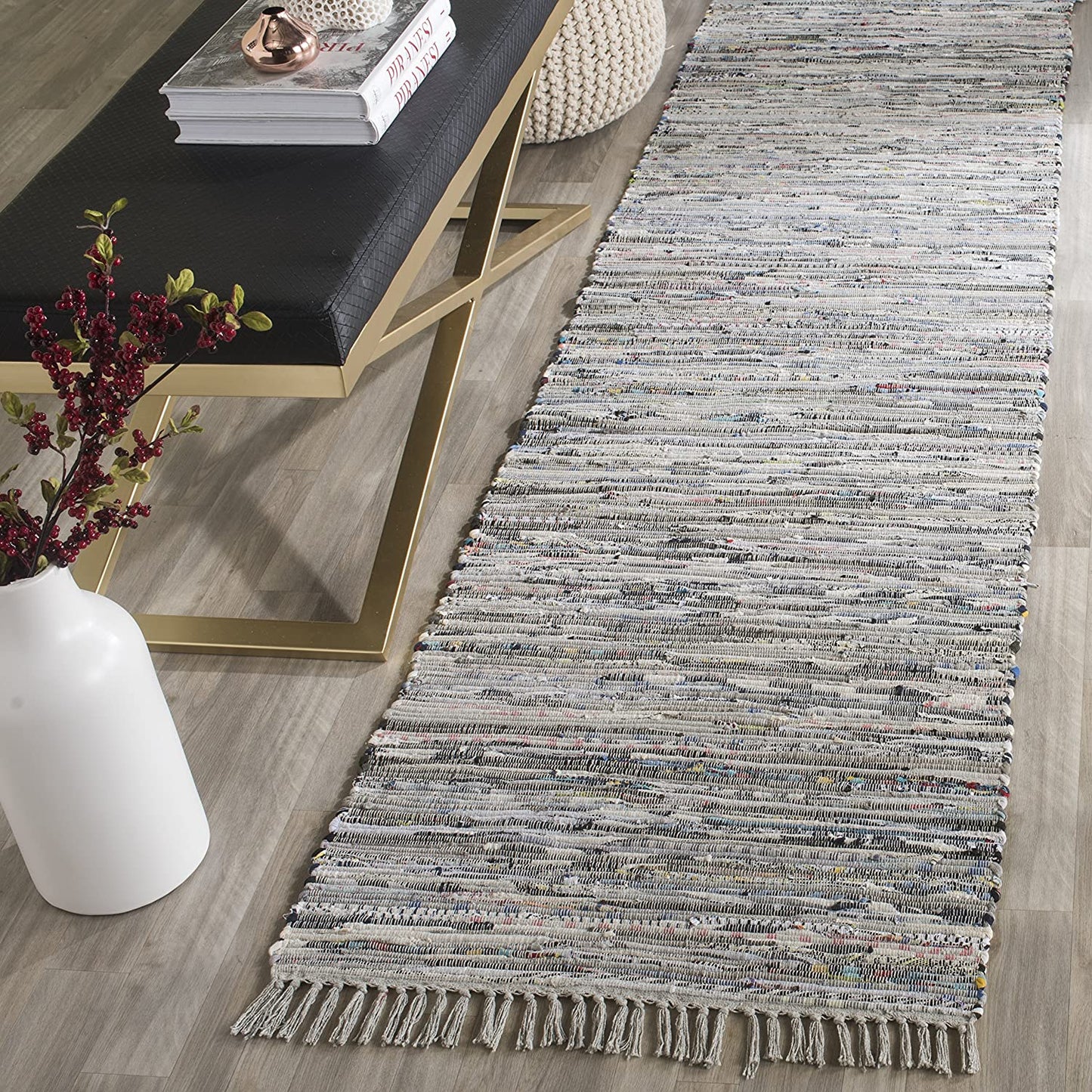 Hand Woven Grey Cotton Area Rug