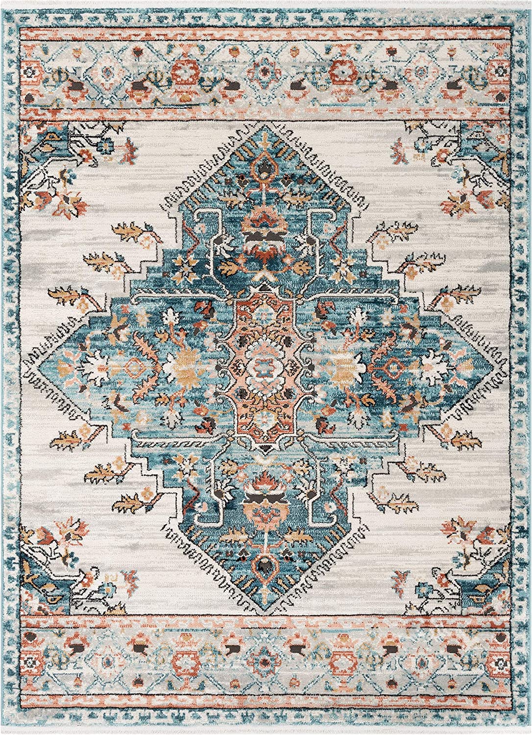 Estin Multi Blue Ivory Vintage Distressed Boho Soft Area Rug