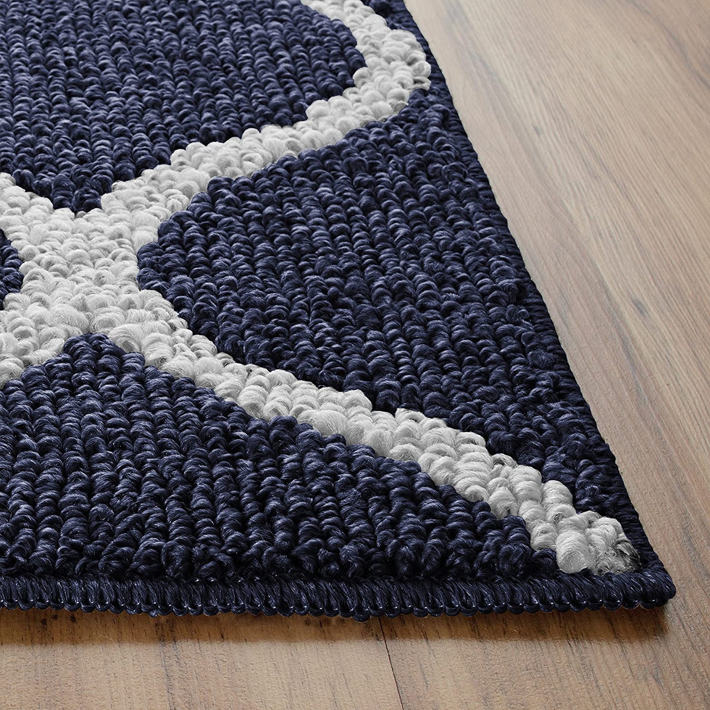 Maples Rugs Rebecca Contemporary Runner Rug Non Slip Navy Blue/White