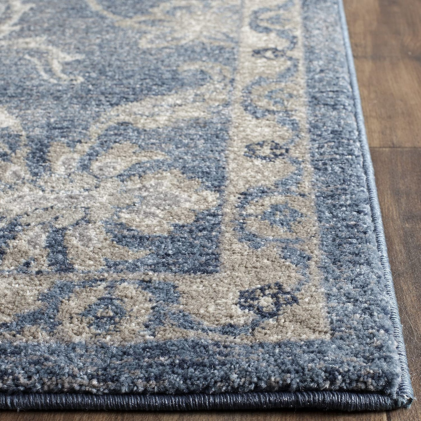 Vintage Blue and Beige Distressed Area Rug
