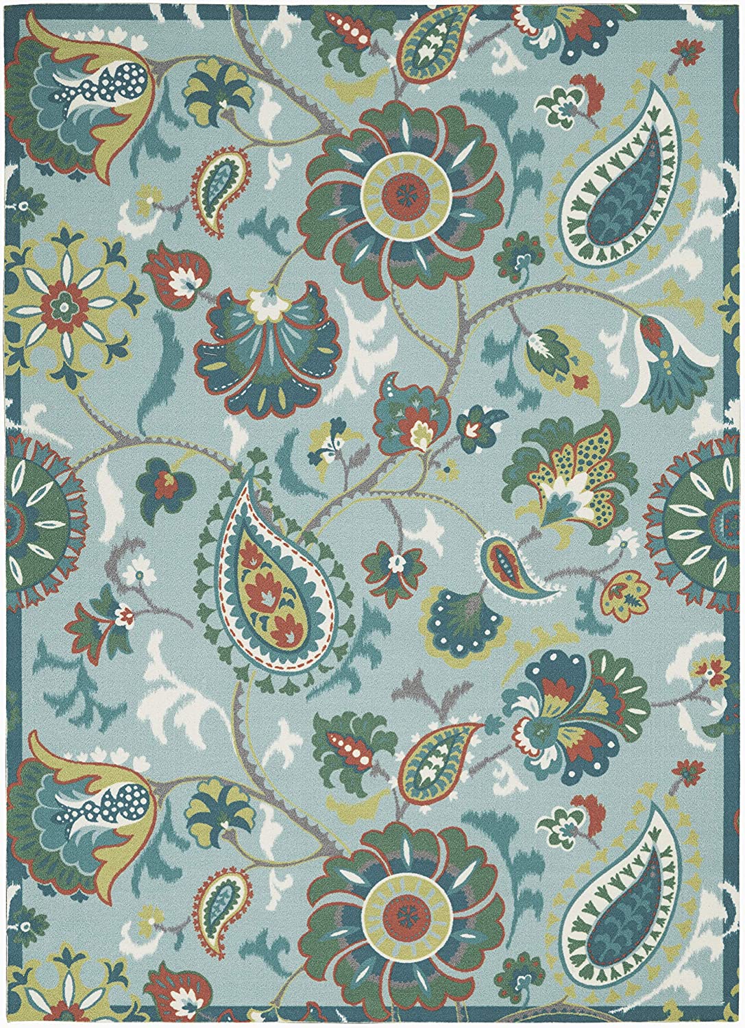 Waverly Sun N Shade Blue Multicolor Beach Indoor-Outdoor Rug Light