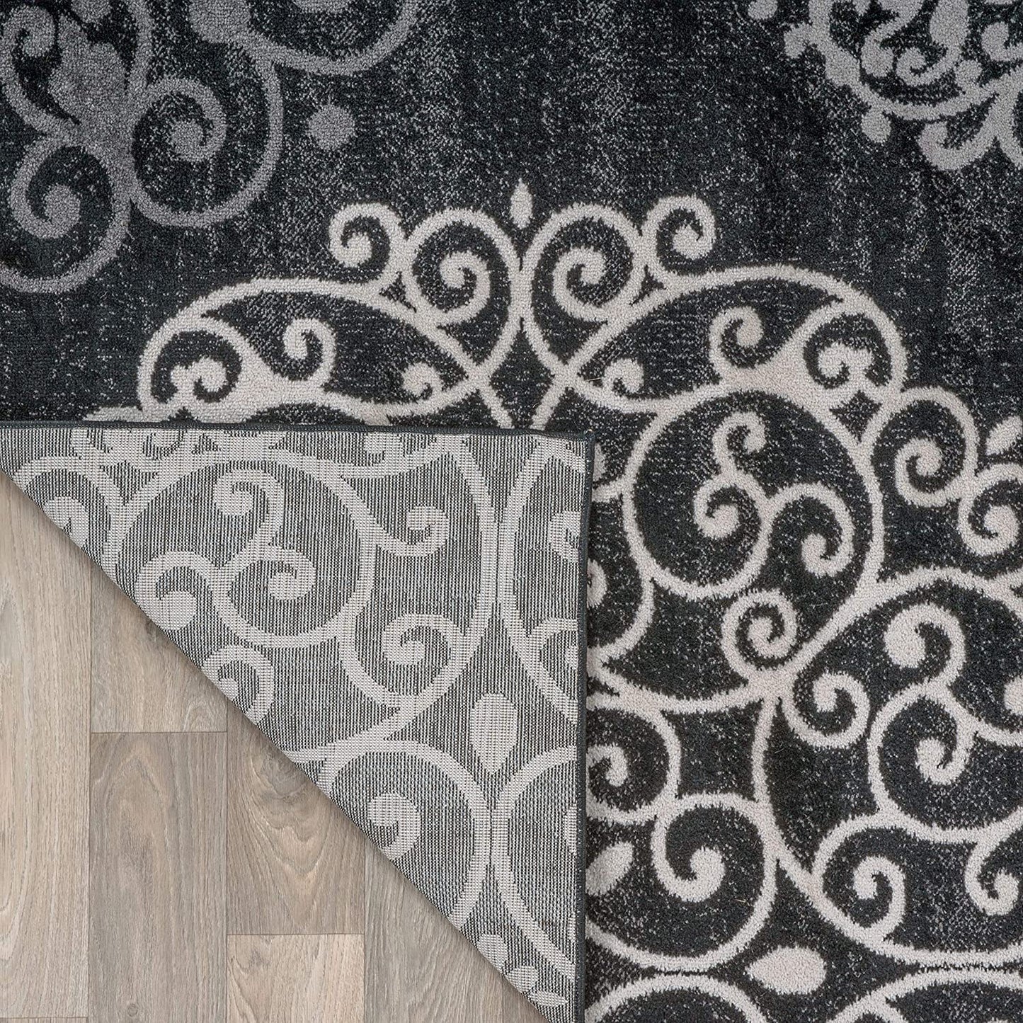 Contemporary Modern Floral Area Rug Black