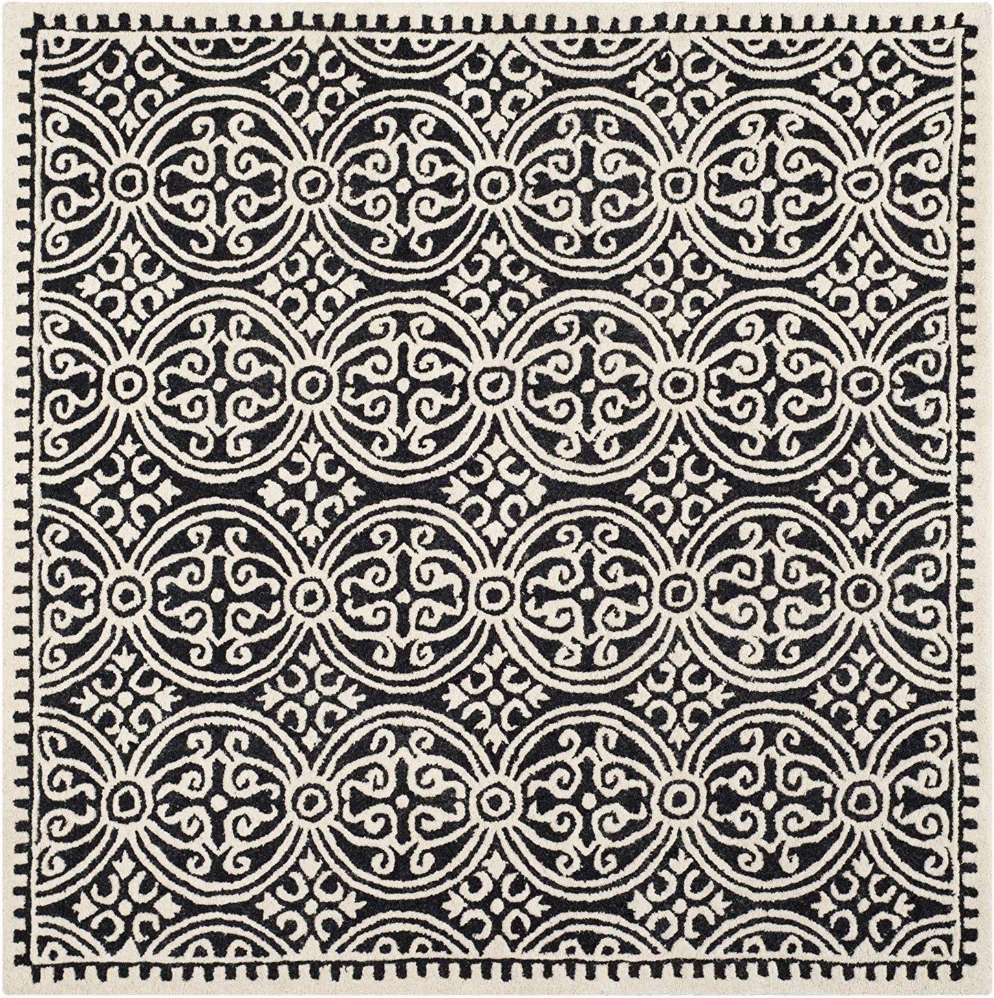Handcrafted Geometric Black ivory Premium Wool Soft Area Rug
