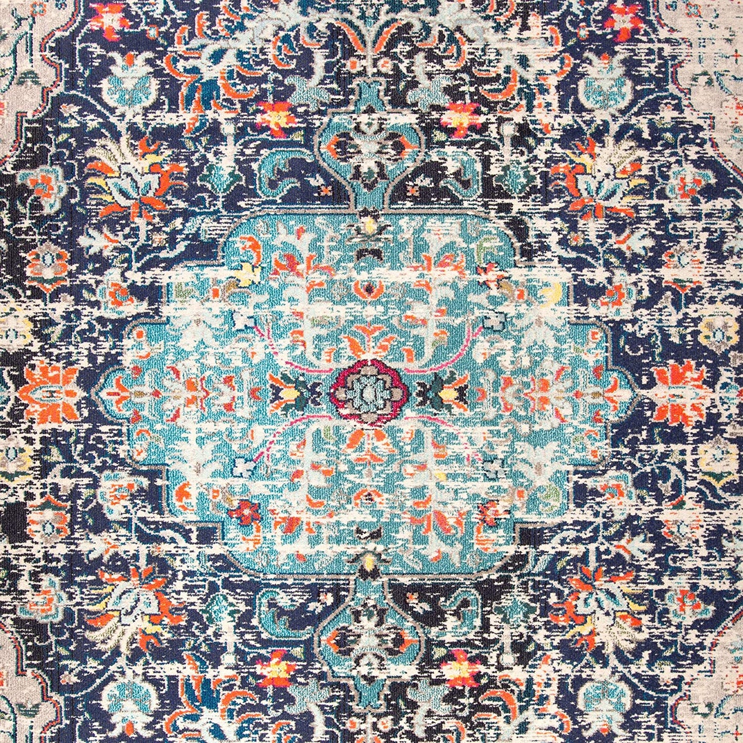 Boho Chic Vintage Medallion Distressed Area Rug Black/Teal