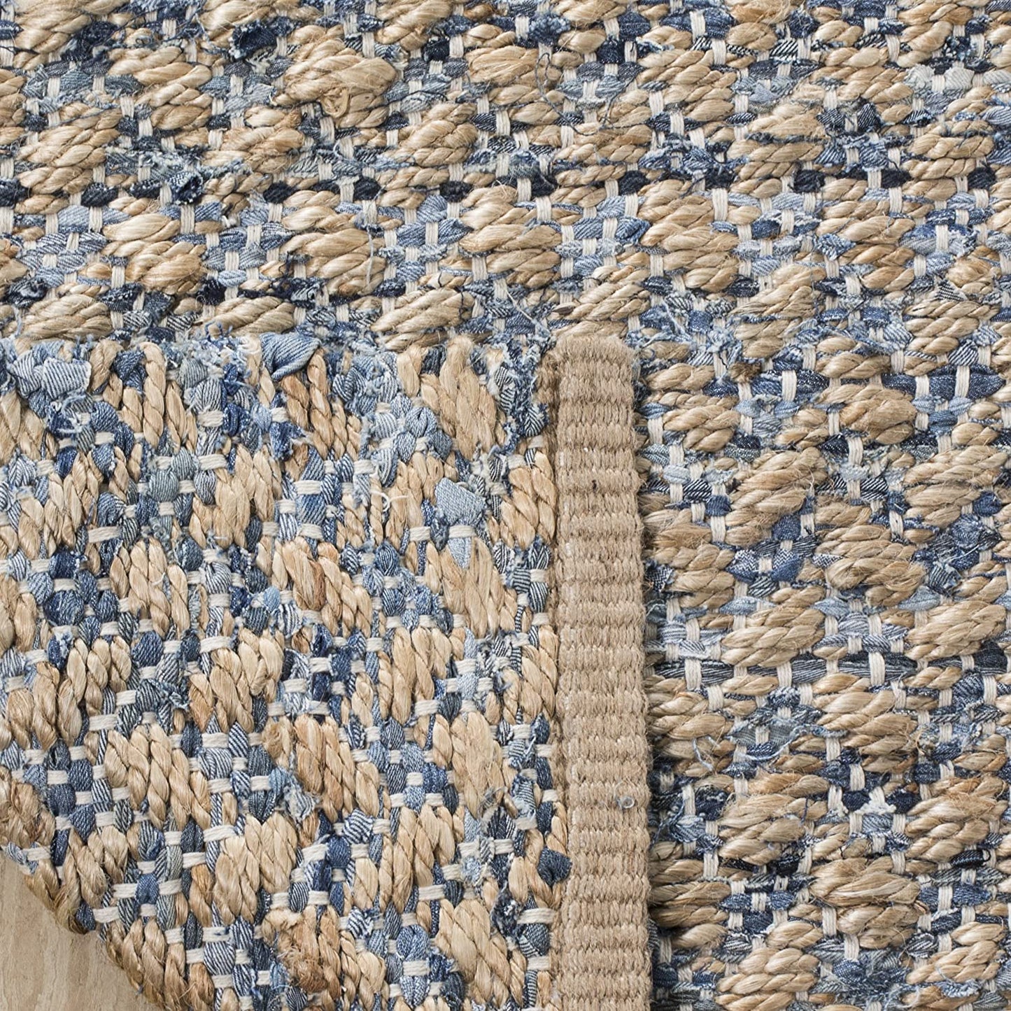 Cape Cod Collection Handmade Coastal Braided Jute Soft Area Rug Blue / Natural