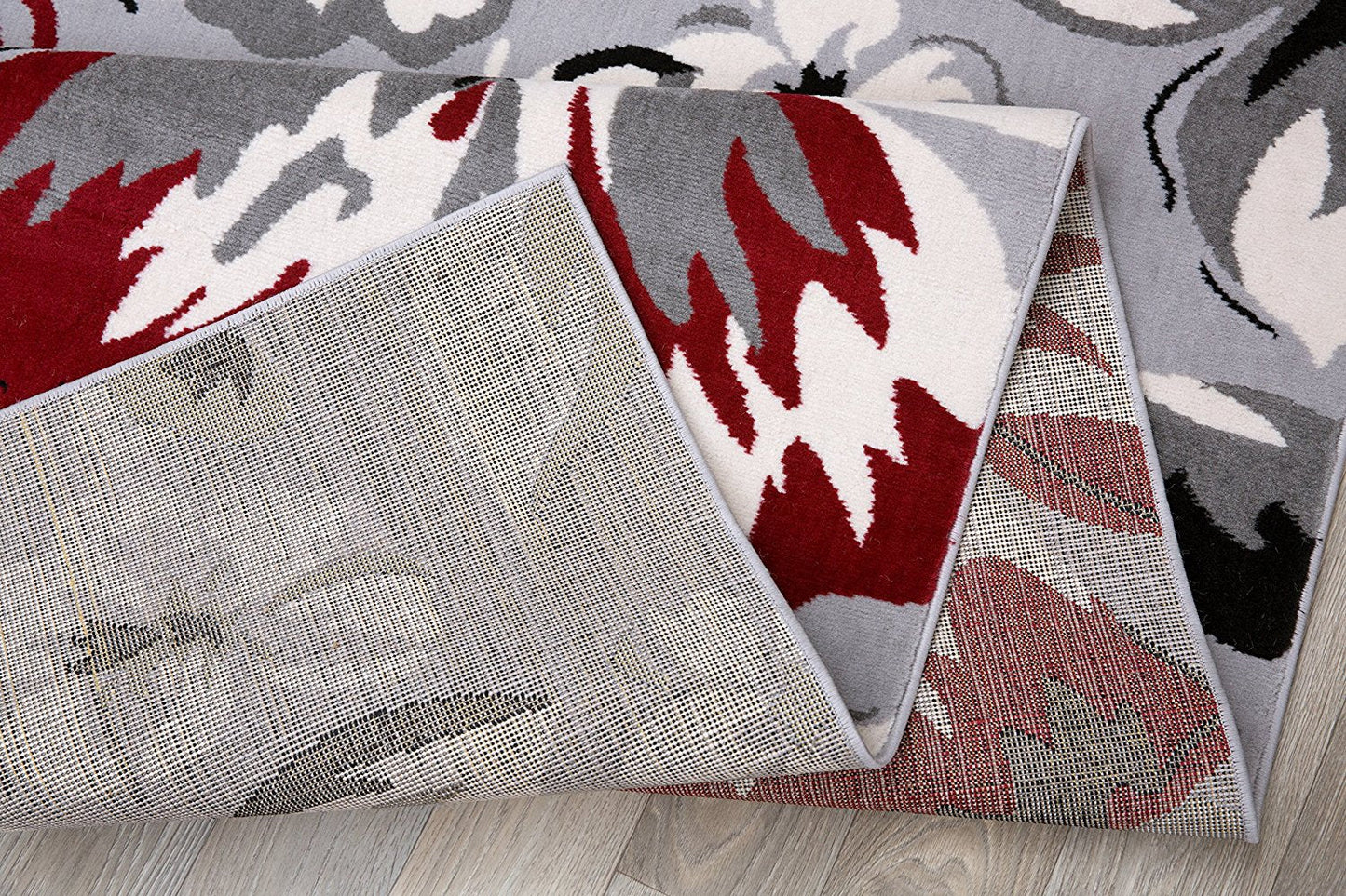 Gray/Grey Red White Floral Area Rugs