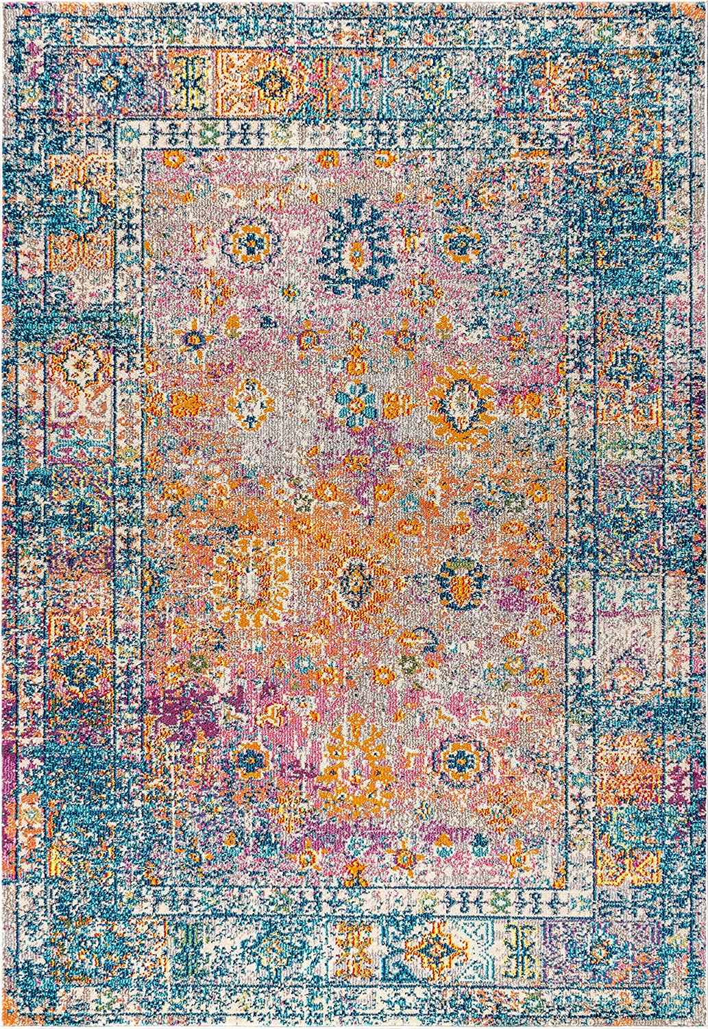 Bohemian FLAIR Boho Vintage Faded Navy/Cream Soft Area Rug,