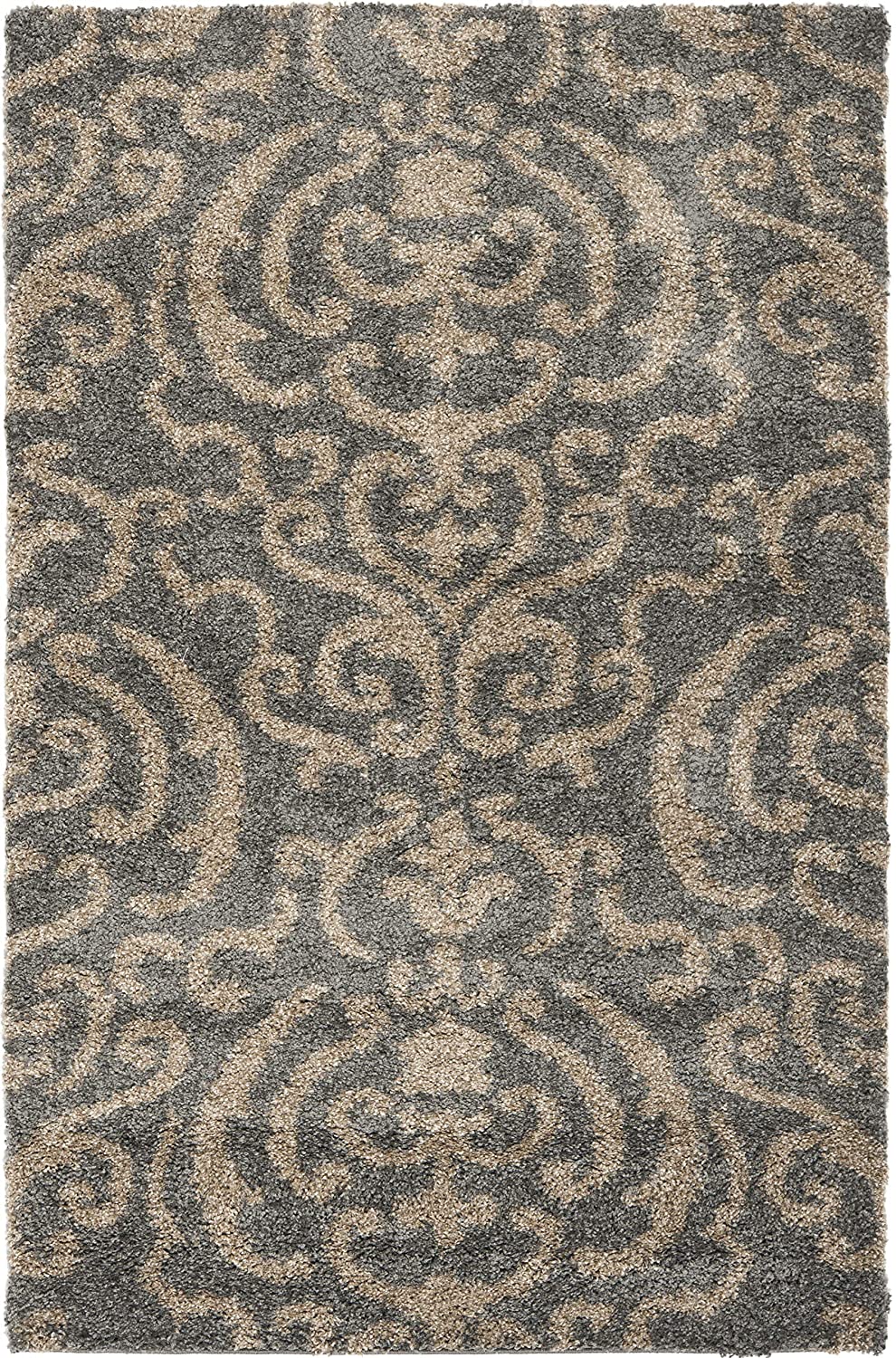 Damask Dining Plush Thick Area Rug, Cream Beige,large Rectangle