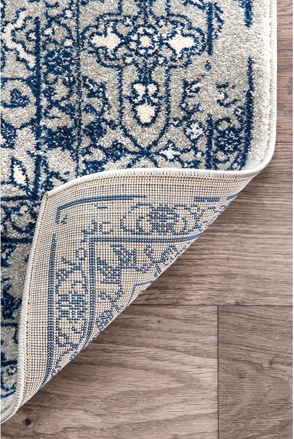 Faded Vintage Floral Damask Distressed Light Blue Soft Area Rug