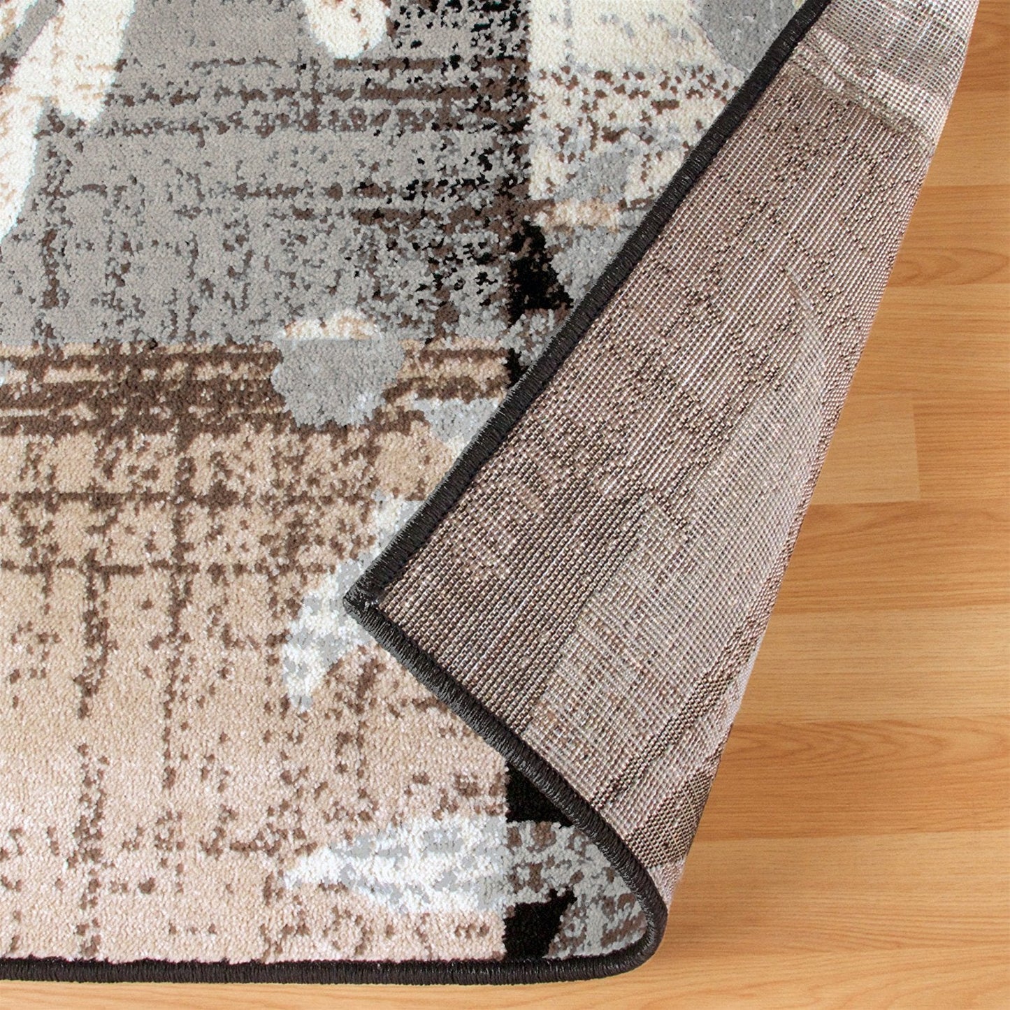 Floral Patchwork Design Brown Ivory Area Rug