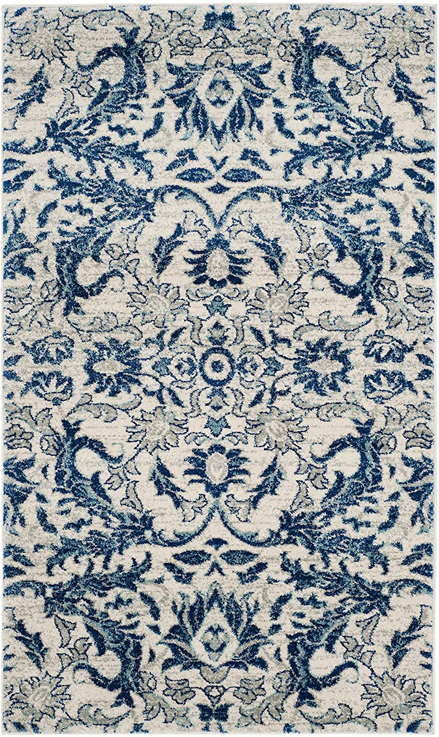 Evoke CollectionNon-Shedding Stain Resistant Living Room Bedroom Area Rug Ivory / Blue
