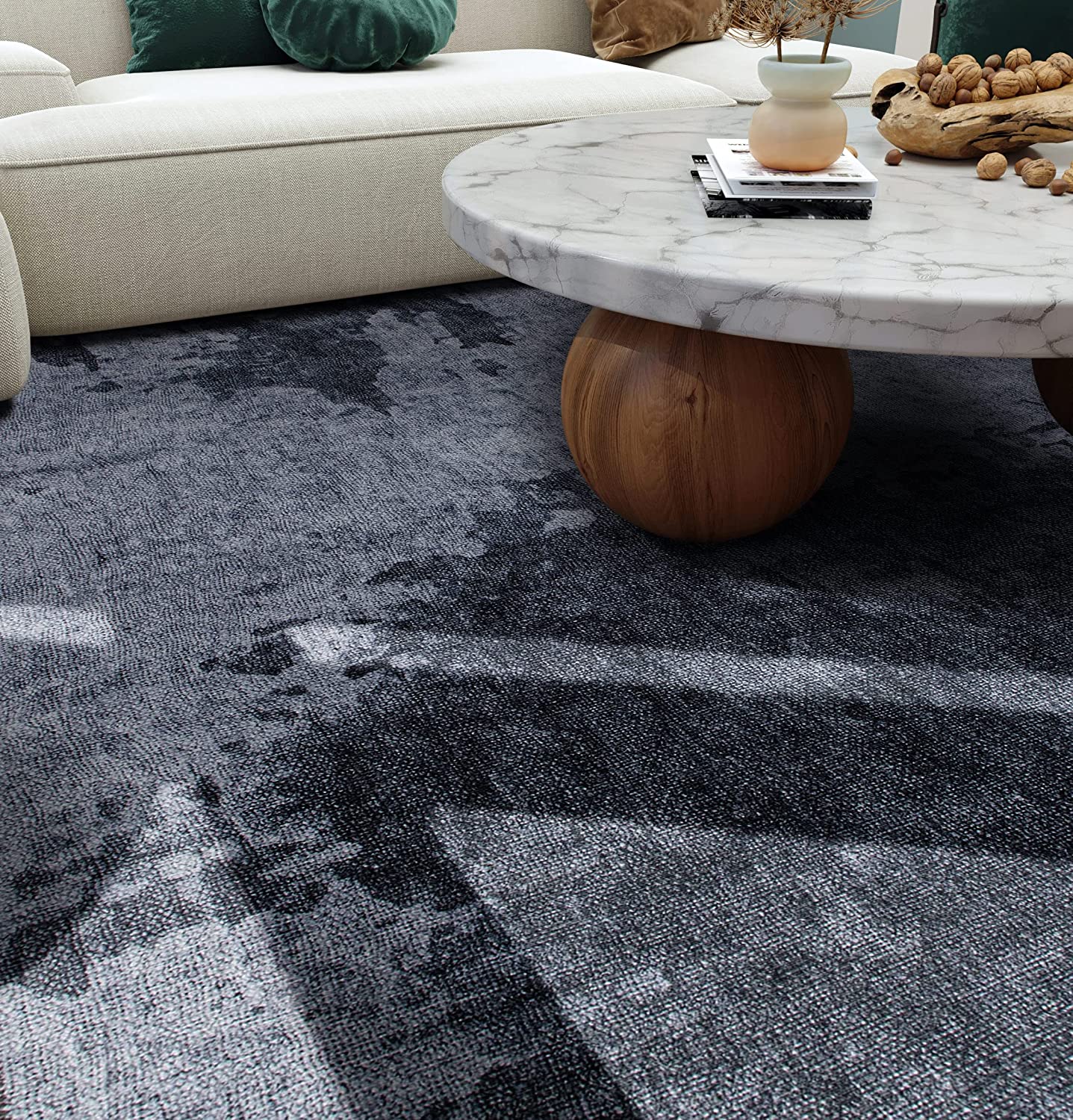 Distressed Abstract Flat Weave Machine Washable Area Rug Gray