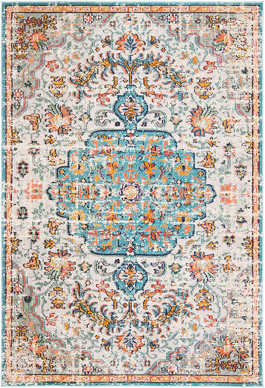 Boho Chic Vintage Medallion Distressed Area Rug, Grey/Light Blue