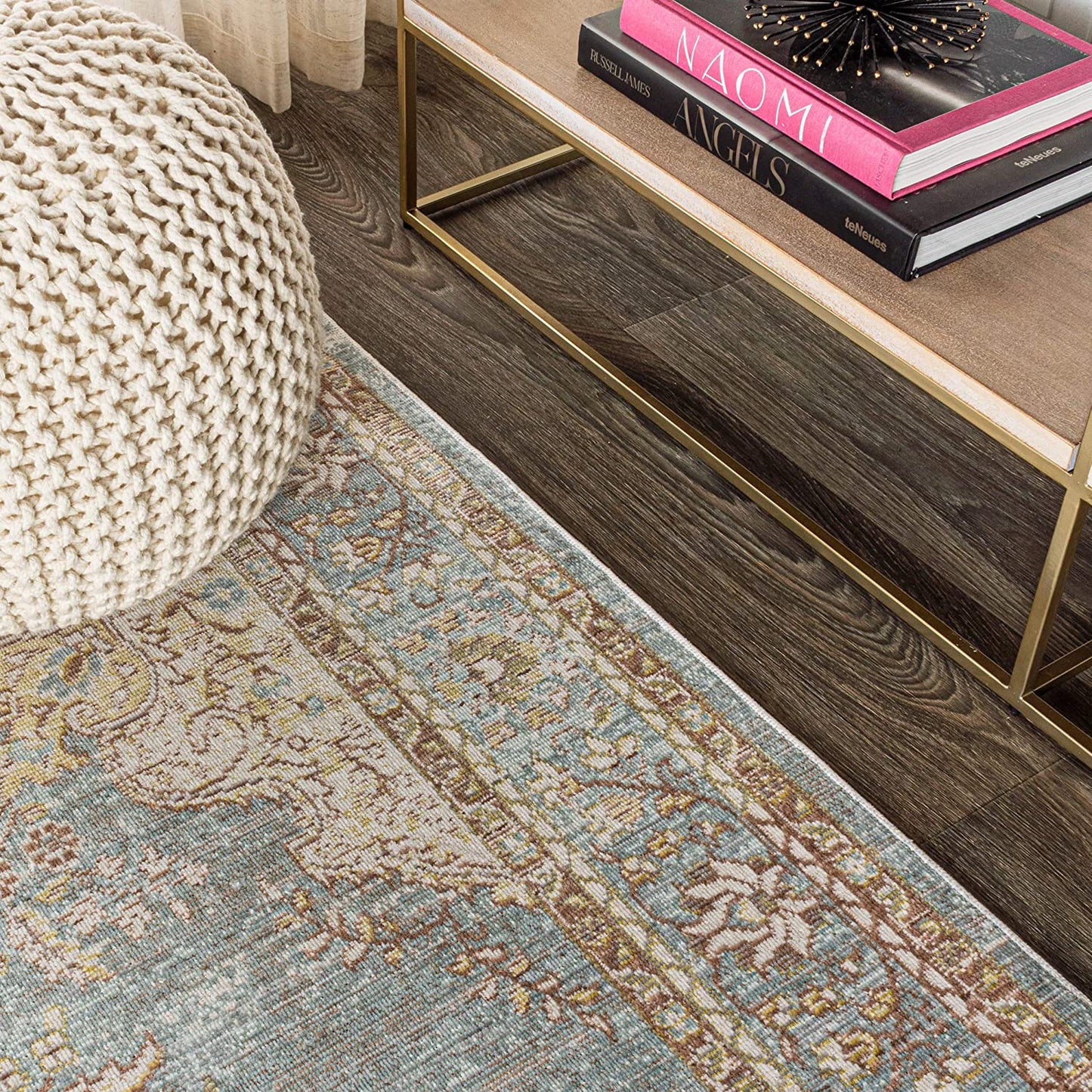 Khilana Floral Medallion Runner Rug, Chambray Blue/Ivory