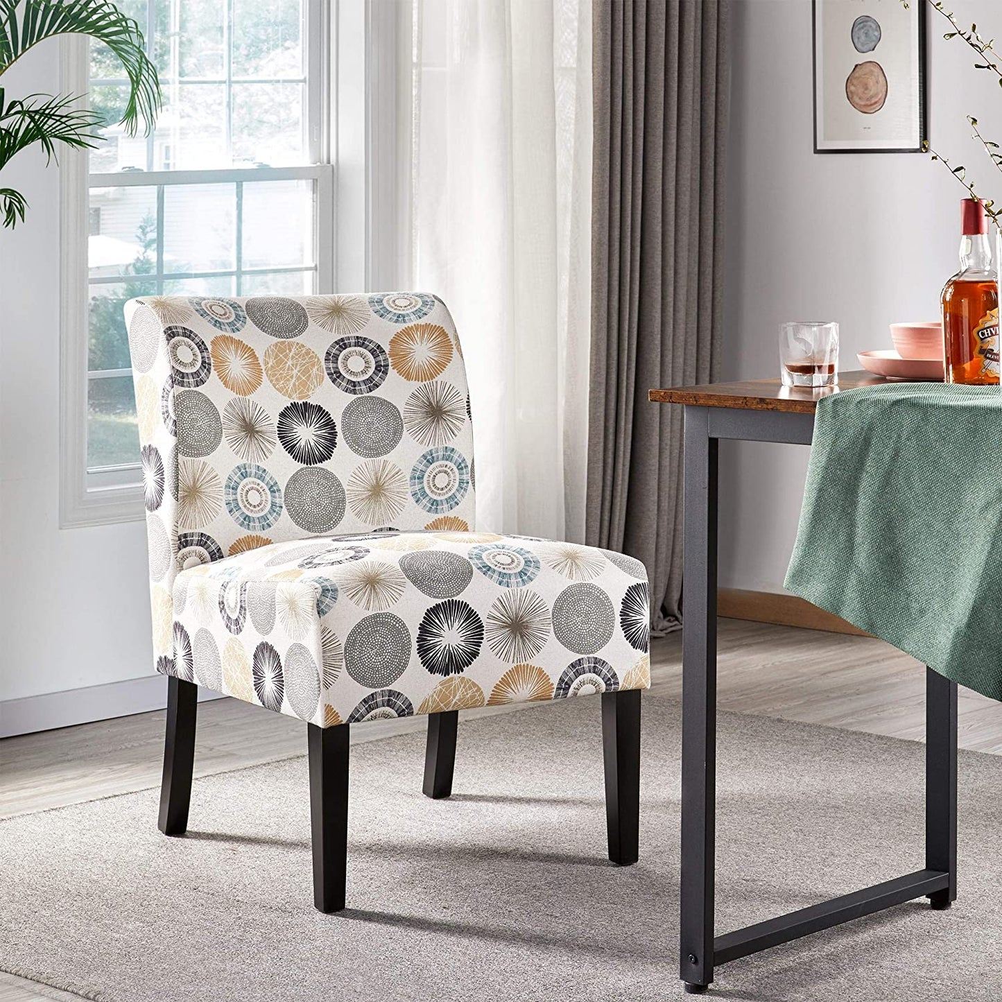 Modern Accent Chair Slipper Chair Casual Upholstered Single Sofa Fabric Cloth Armless Chair for Living Room Bedroom Vanity Desk Beige