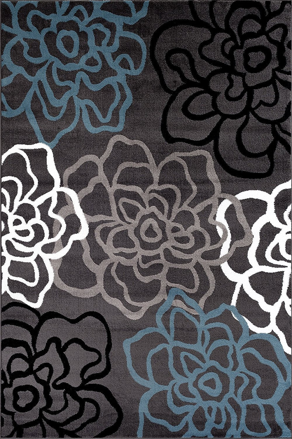Floral Gray Blue Area Rug