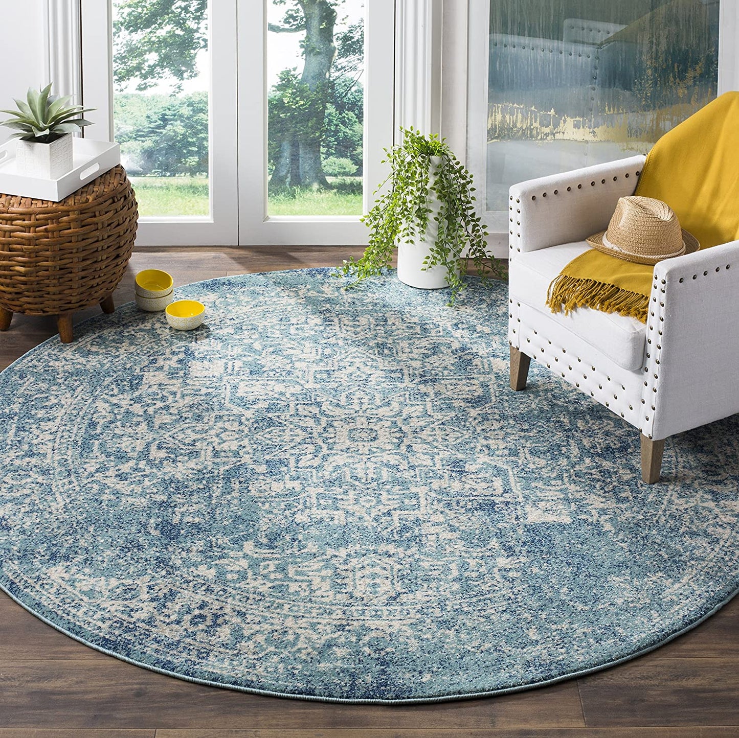 Vintage Oriental Blue and Ivory Soft Area Rug