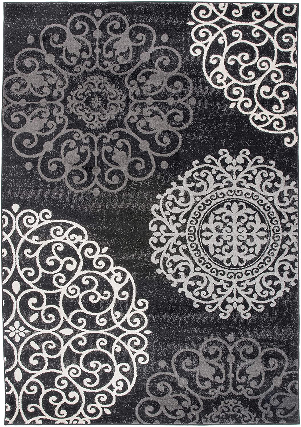 Contemporary Modern Floral Area Rug Black