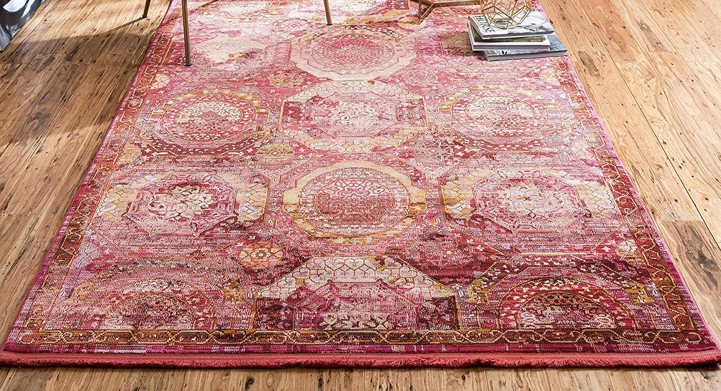 Baracoa Collection Bright Tones Vintage Traditional Pink Area Rug
