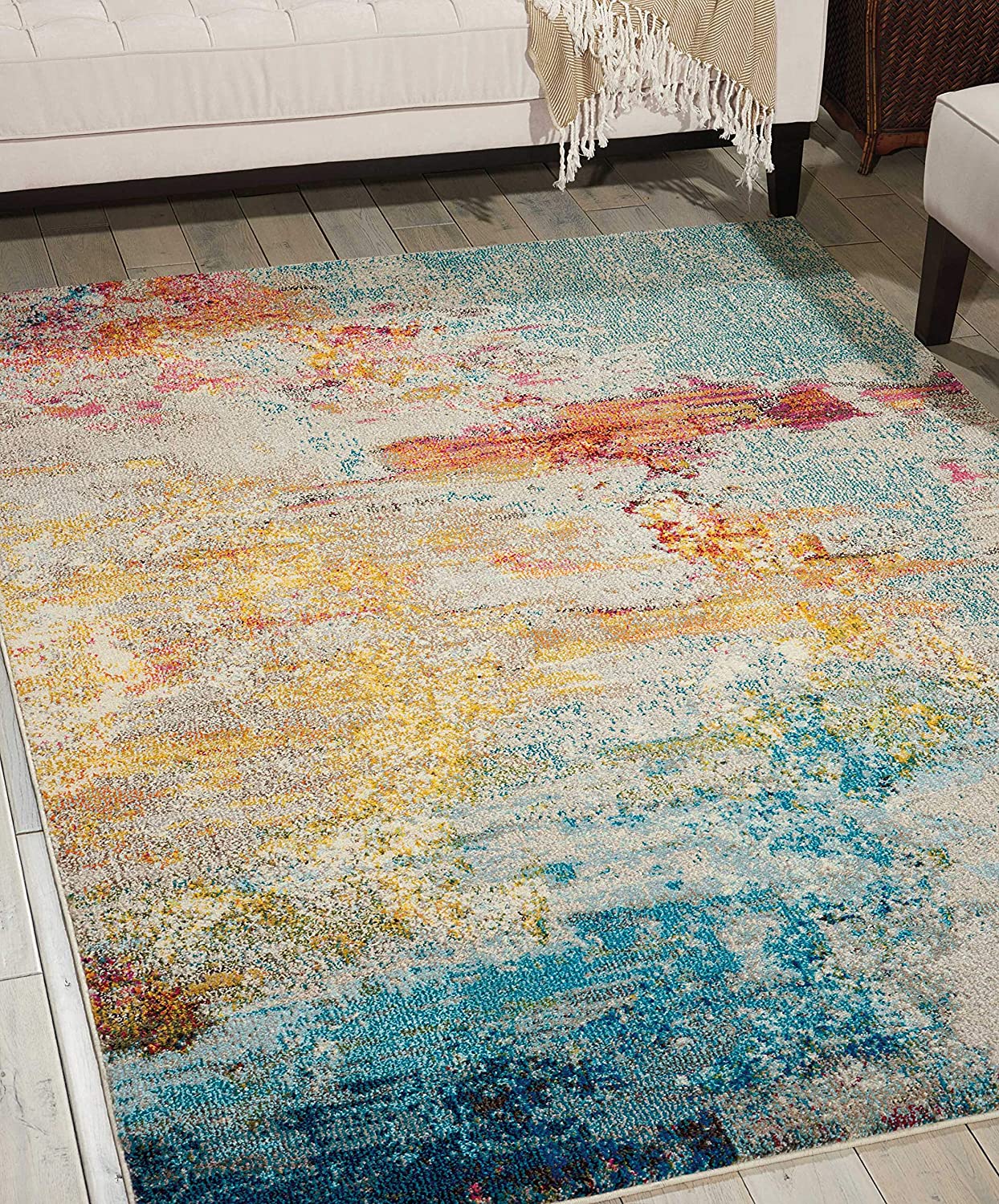 Modern Abstract Area Rug, Sealife Multicolor Grey