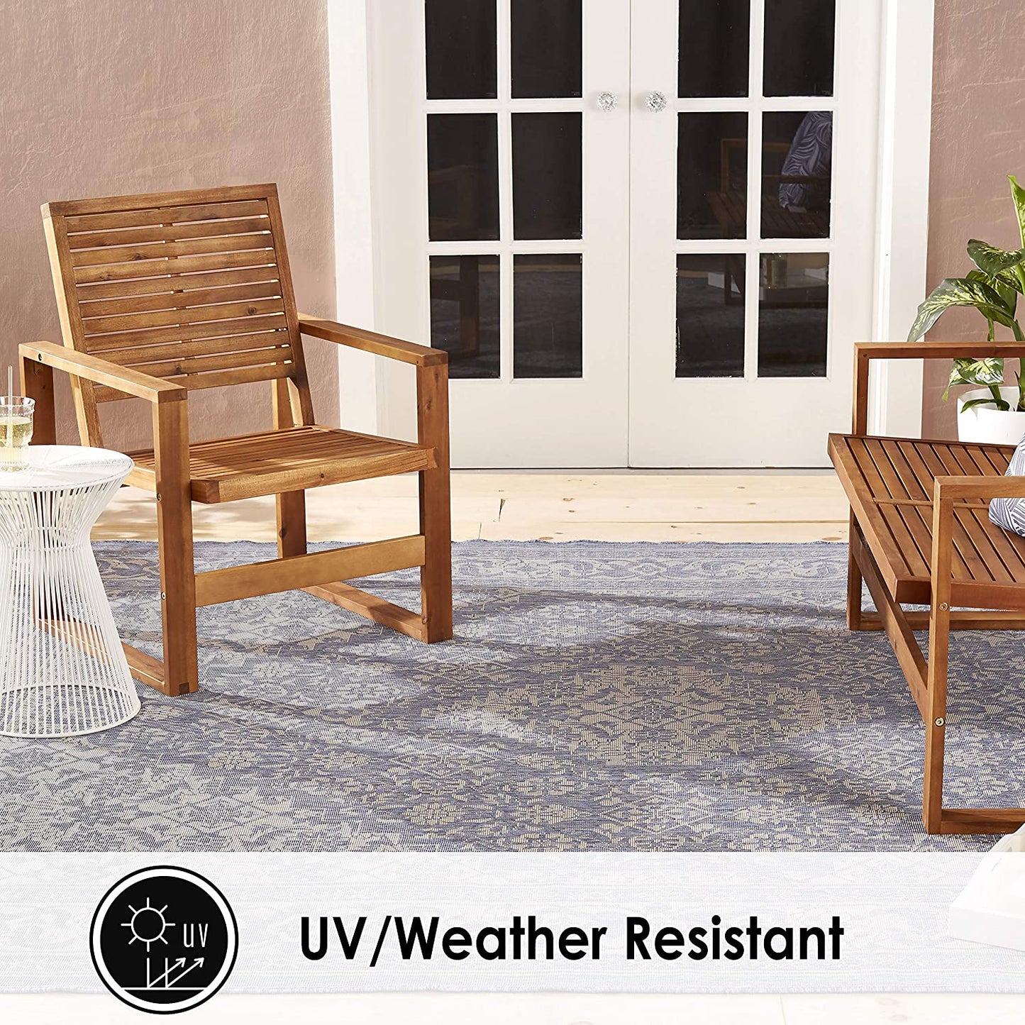 Dahlia Blue Grey Indoor/Outdoor Area Rug - UV/Weather Resistant
