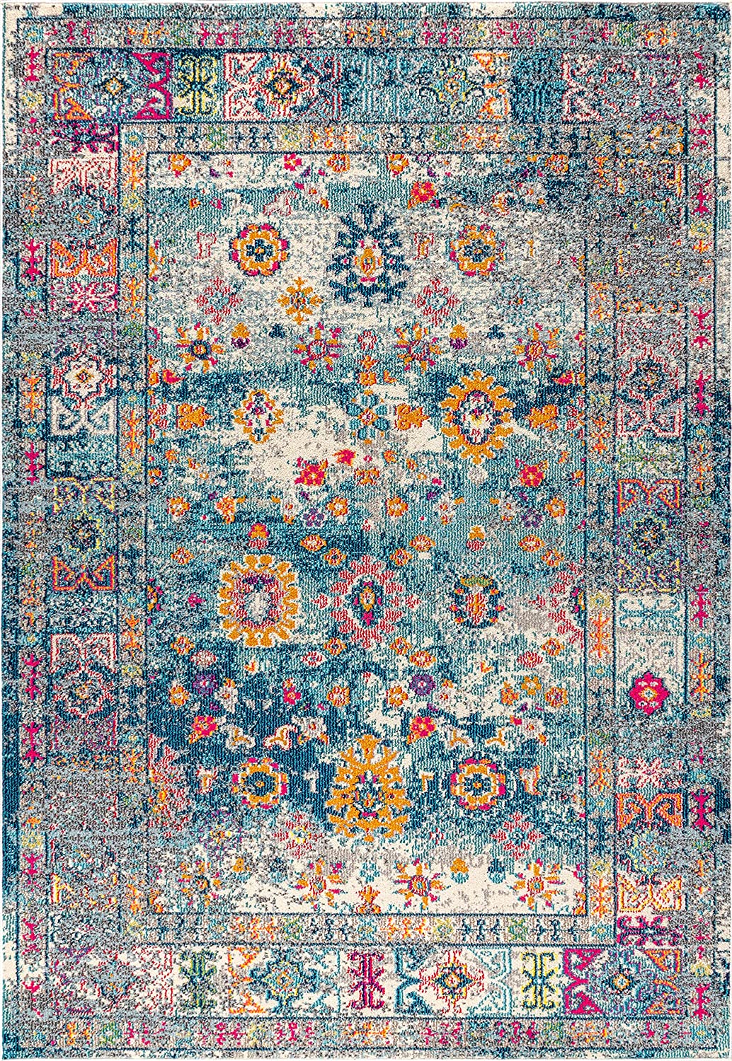 Bohemian Boho Vintage Faded Navy/Cream Soft Rug