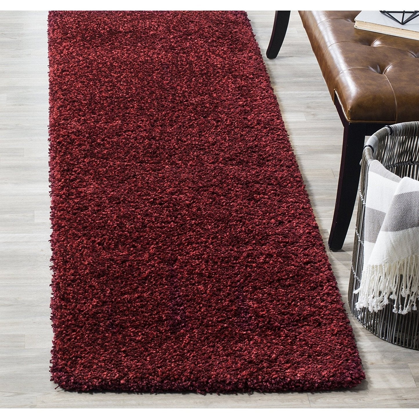 Cozy Soft Thick Maroon Shag Area Rug 2-inch Pile Height