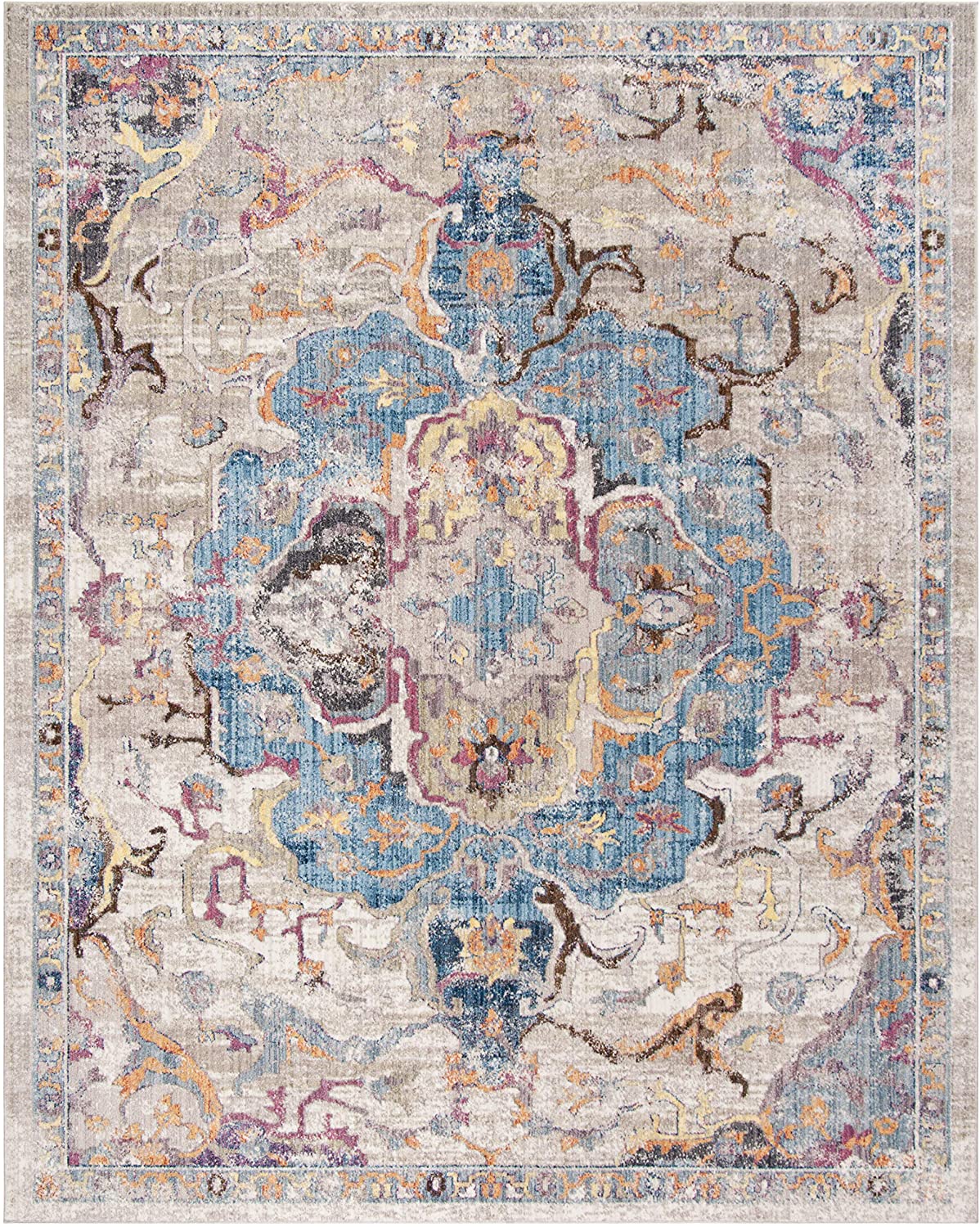 Medallion Distressed Area Rug, Blue / Light Grey