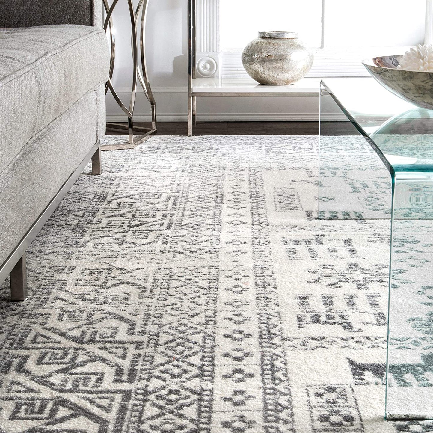 Grey Ivory Bohemian Pattern Soft Area Rugs