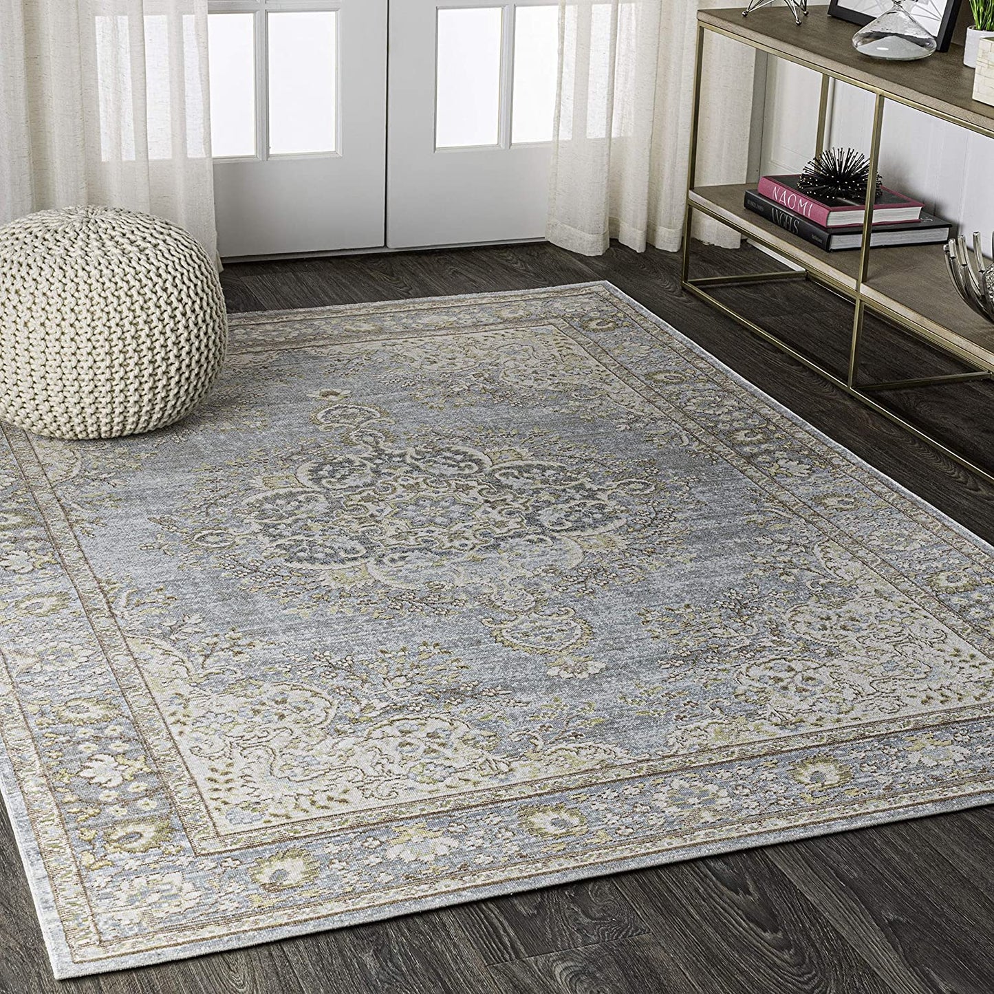 Goa Floral Medallion Traditional Light Blue/Ivory Soft Area Rug