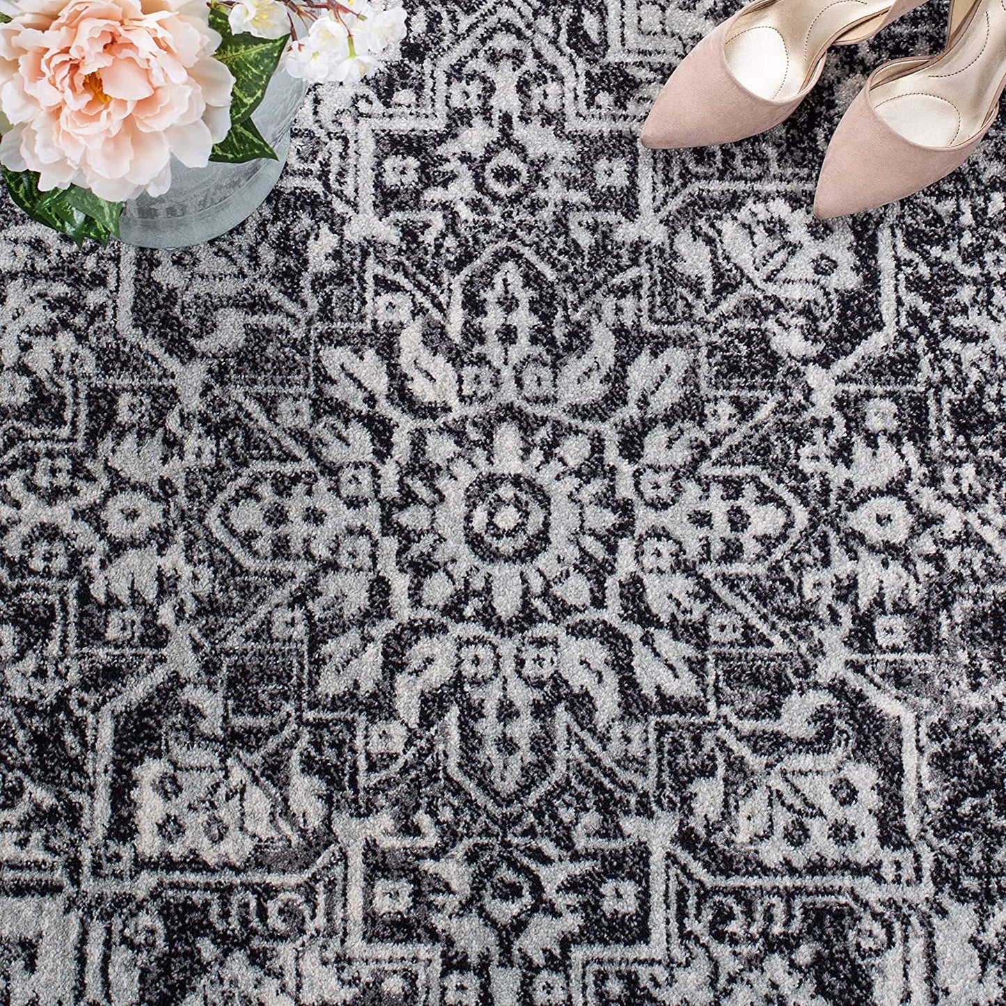 Vintage Oriental Black Grey Soft Area Rug