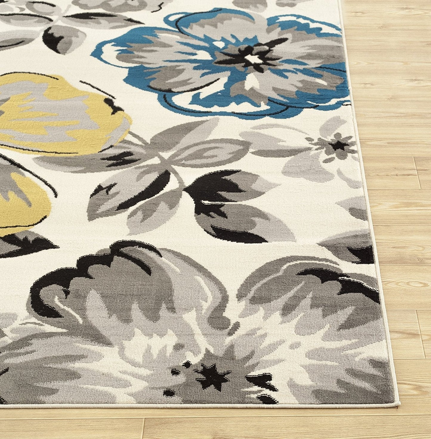 Floral Gray/Grey Yellow Blue Area Rug