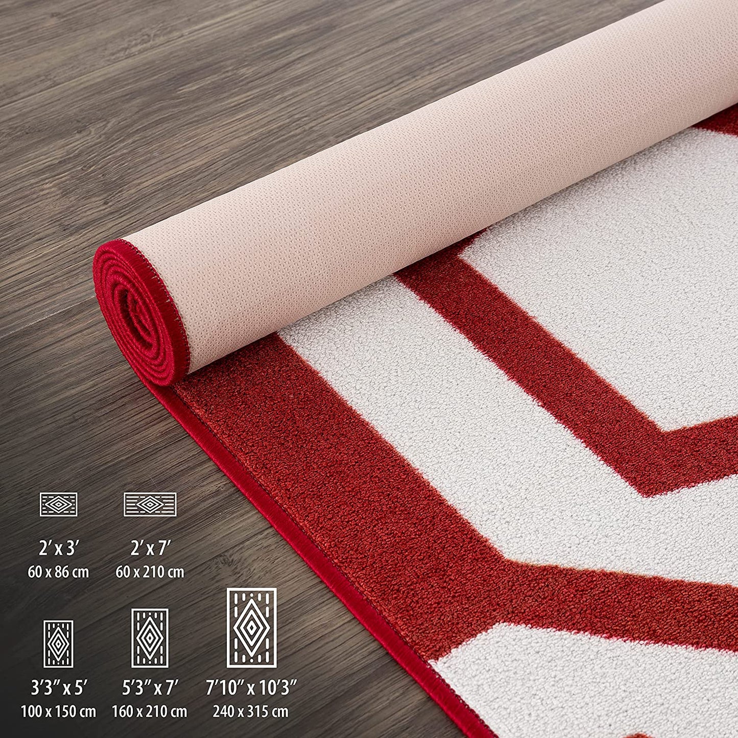 Modern Geometric Soft Area Rug - Non Slip - Burgundy