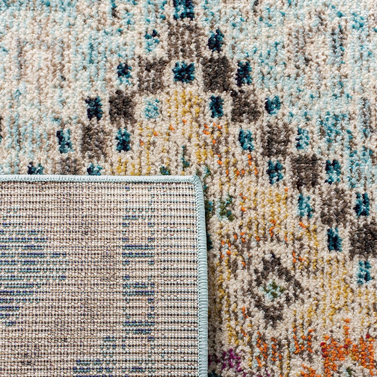 Boho Diamond Distressed Area Rug, Blue/Yellow