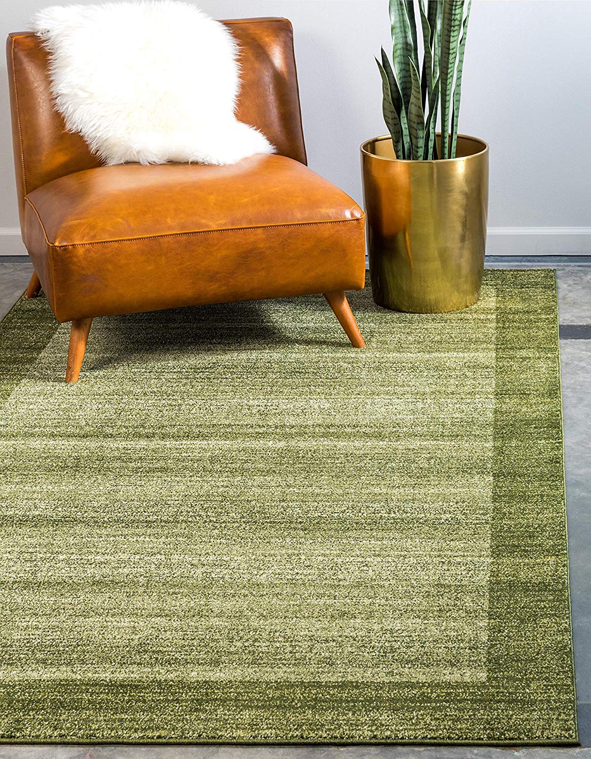 Contemporary Bordered Soft Light Green Area Rug