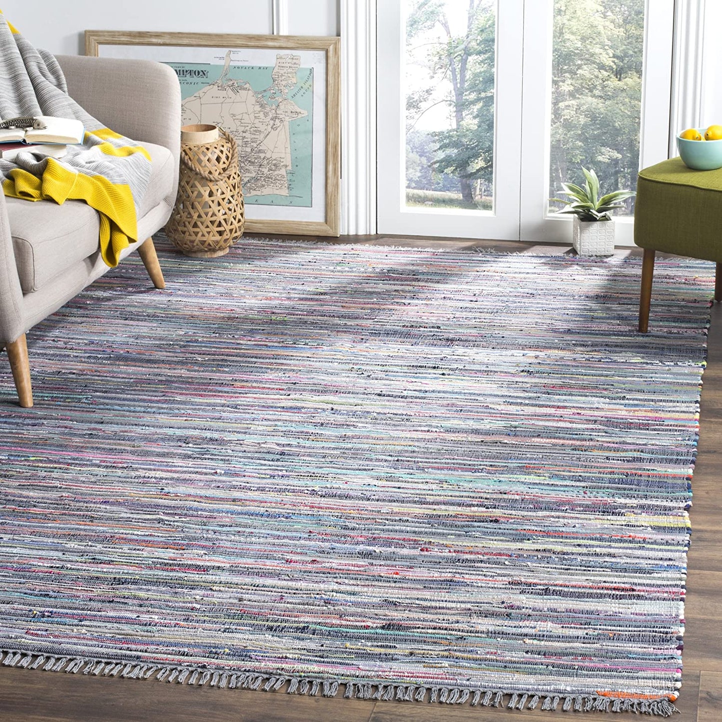 Hand Woven Aqua and Multi Cotton Area Rug