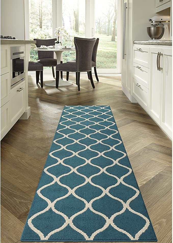 Maples Rugs Rebecca Contemporary Runner Rug Non Slip Teal/Sand