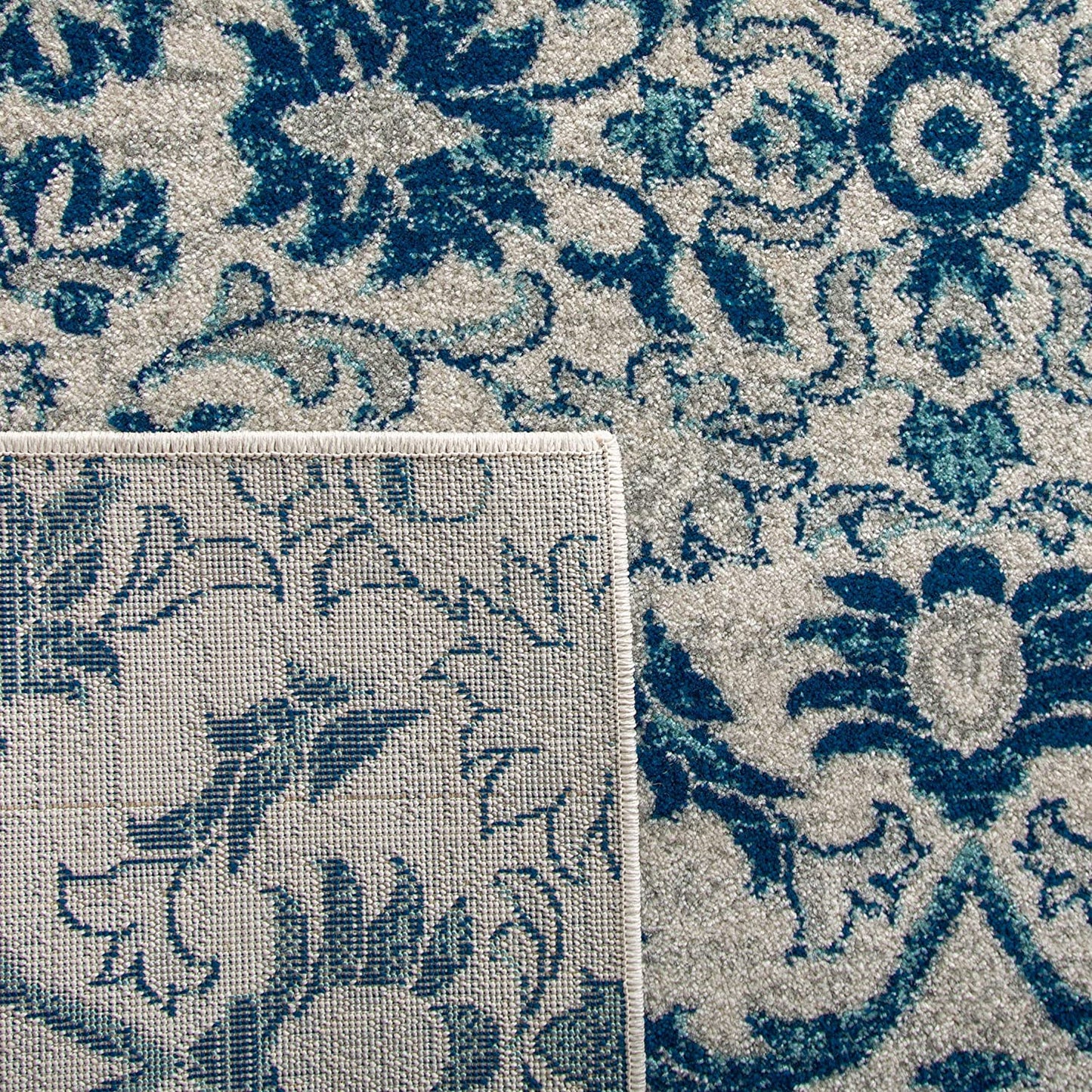 Evoke CollectionNon-Shedding Stain Resistant Living Room Bedroom Area Rug Ivory / Blue