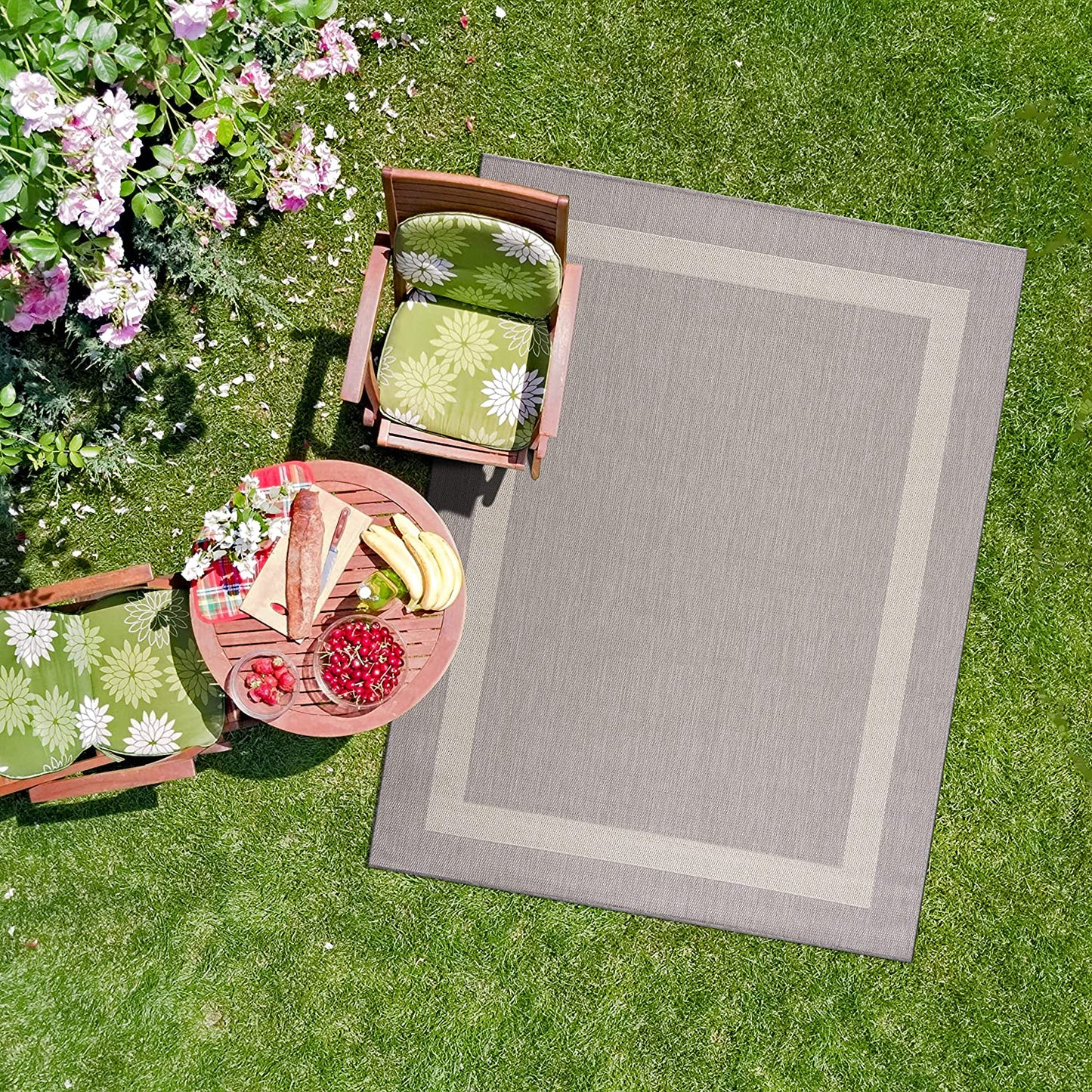 Modern Area Rugs for Indoor/ Outdoor Bordered - Grey / White