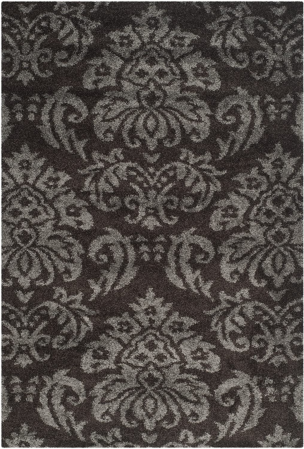 Damask Plush 1.2-inch Thick Area Rug, Dark Brown / Smoke