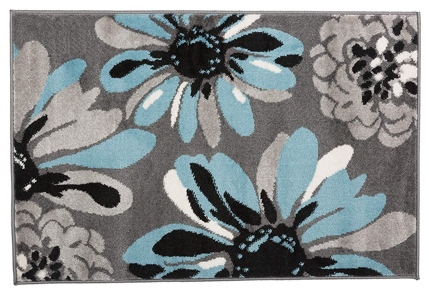 Floral Gray Black Blue Area Rug