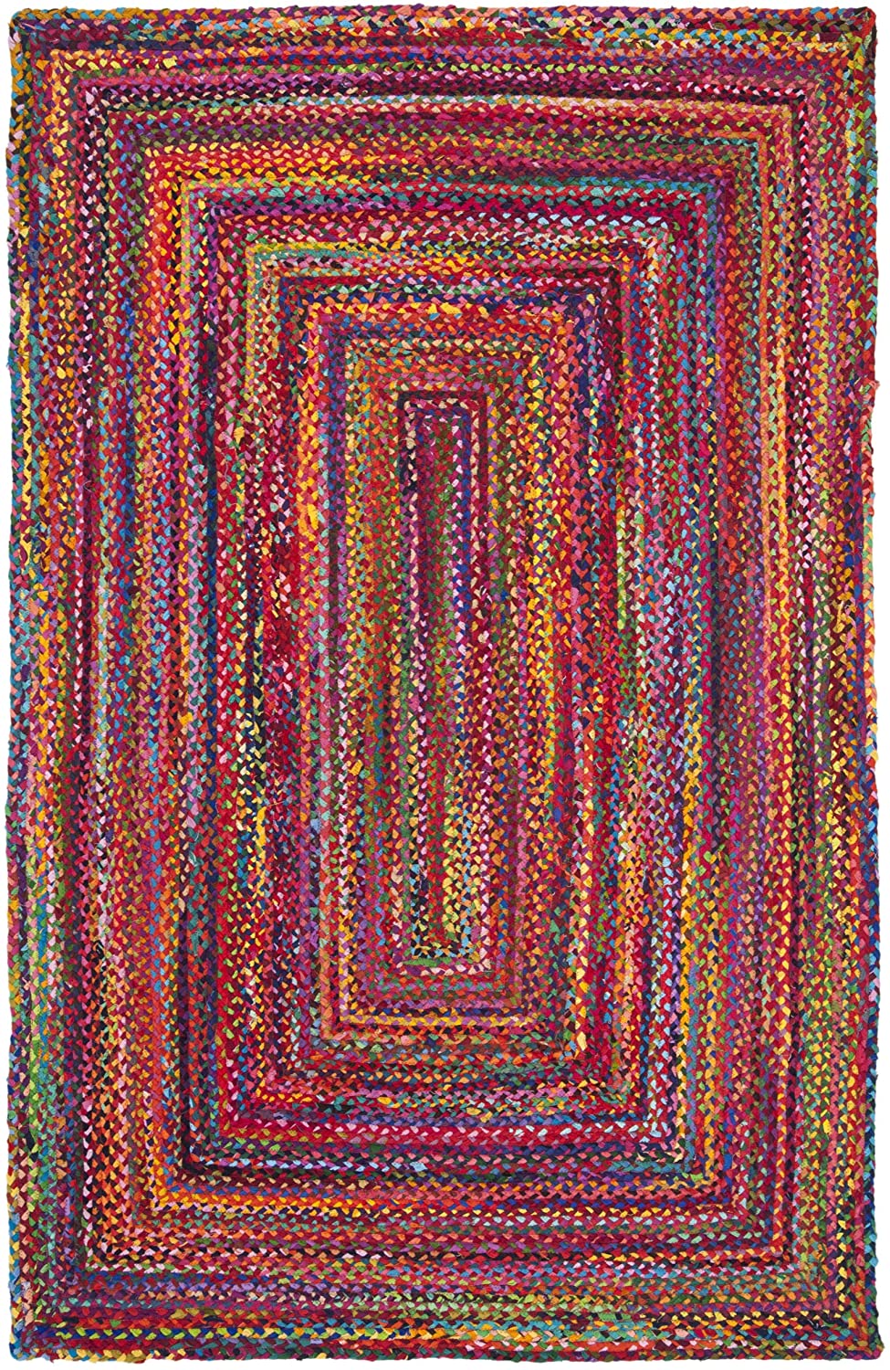 Handmade Boho Braided Jute & Cotton Area Rug, Red / Multi