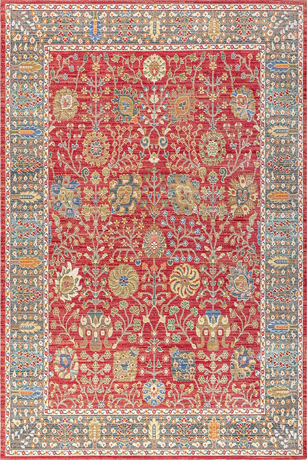 India Flower and Vine Burgundy Soft Area Rug