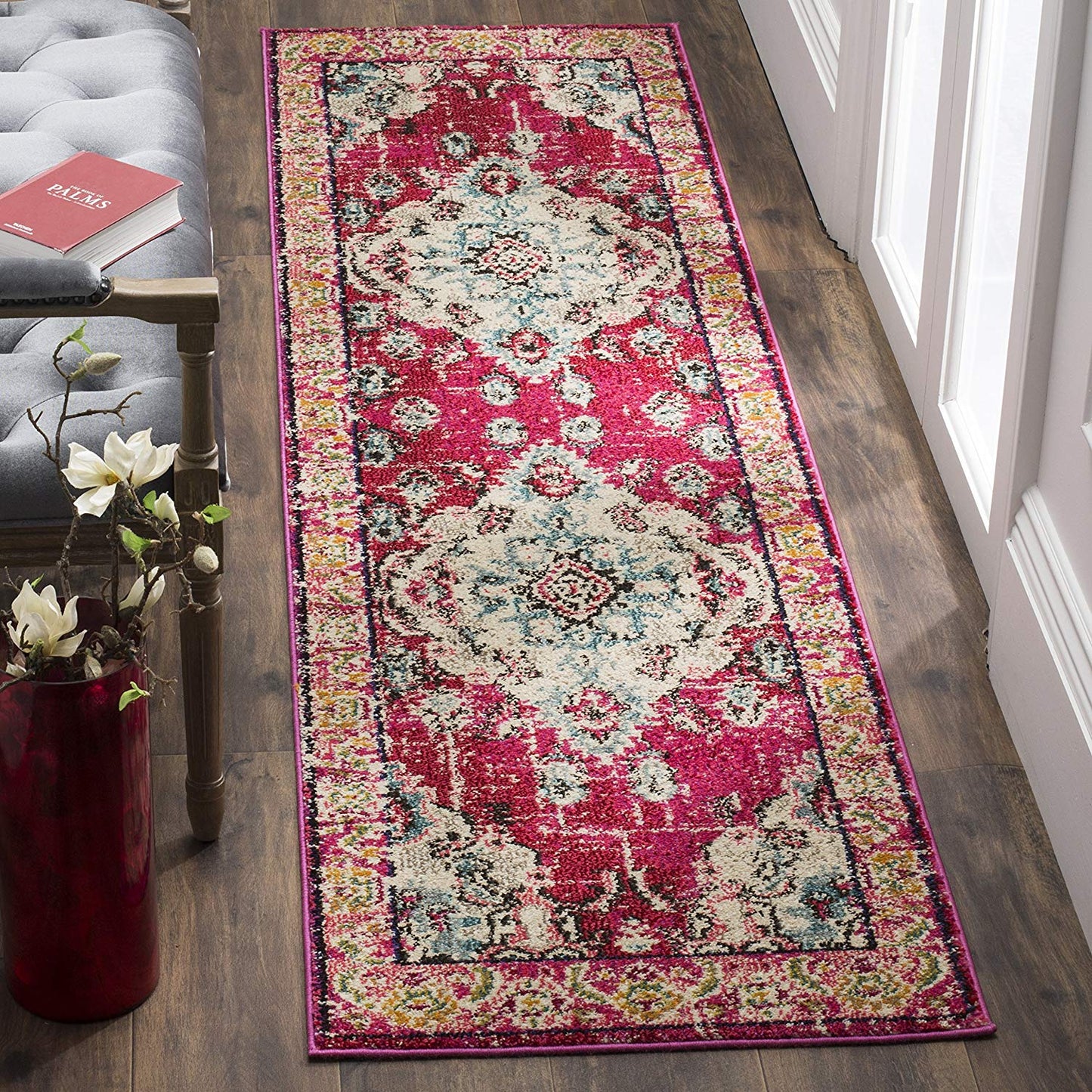 Distressed Pink Multi Blue Soft Area Rug