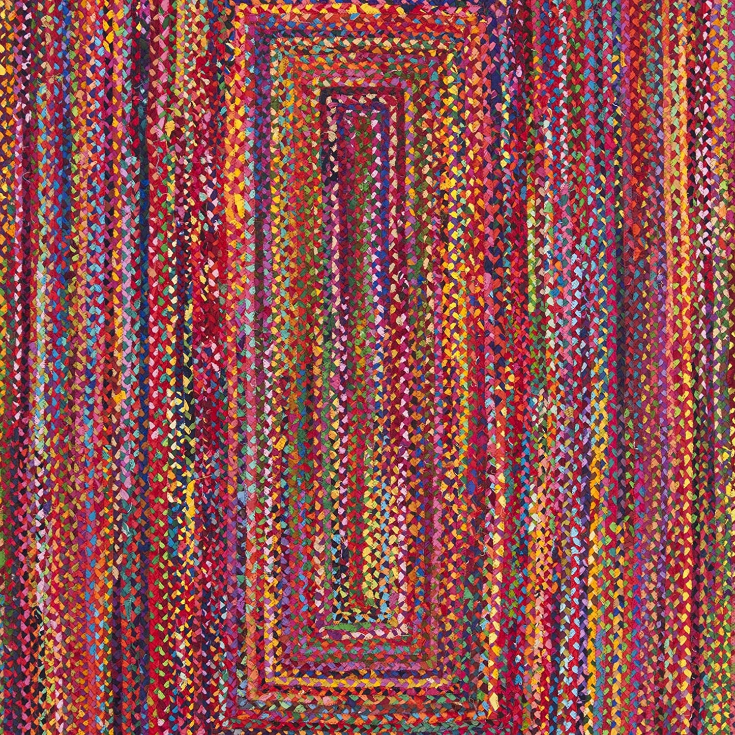 Handmade Boho Braided Jute & Cotton Area Rug, Red / Multi